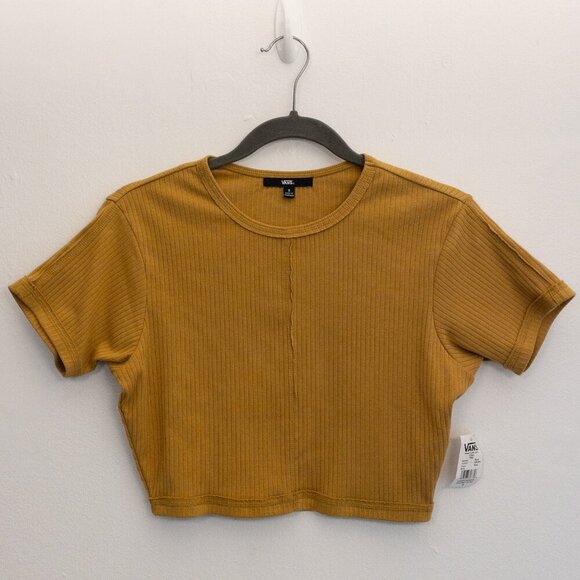 NWT Vans Mustard Ribbed Crop Top Size S Short Sleeve Stretch Casual Tee - Picture 1 of 3